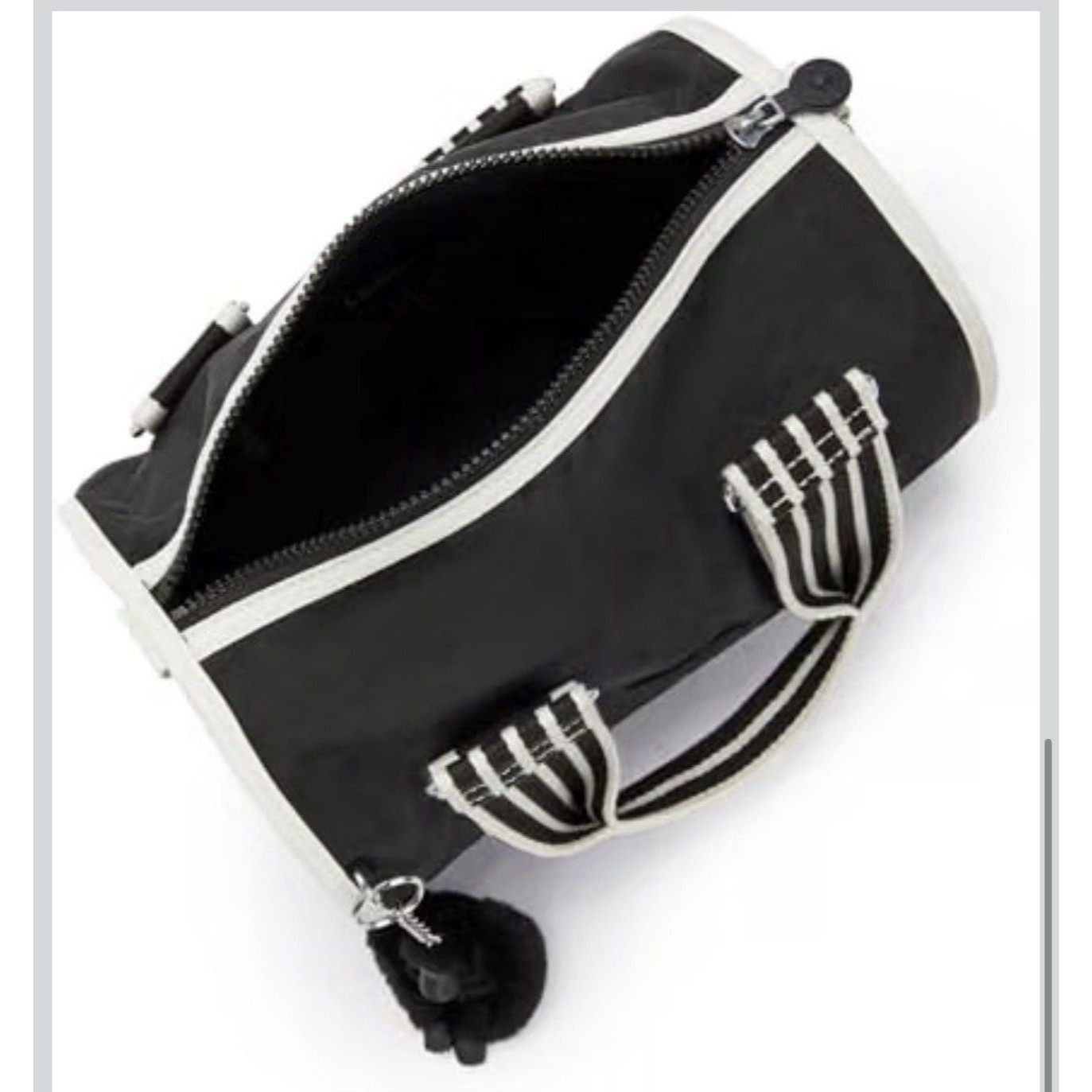 Nwt Kipling Black & White Striped Mini Duffle Crossbody, Zip, Monkey Charm — image 2 of 8